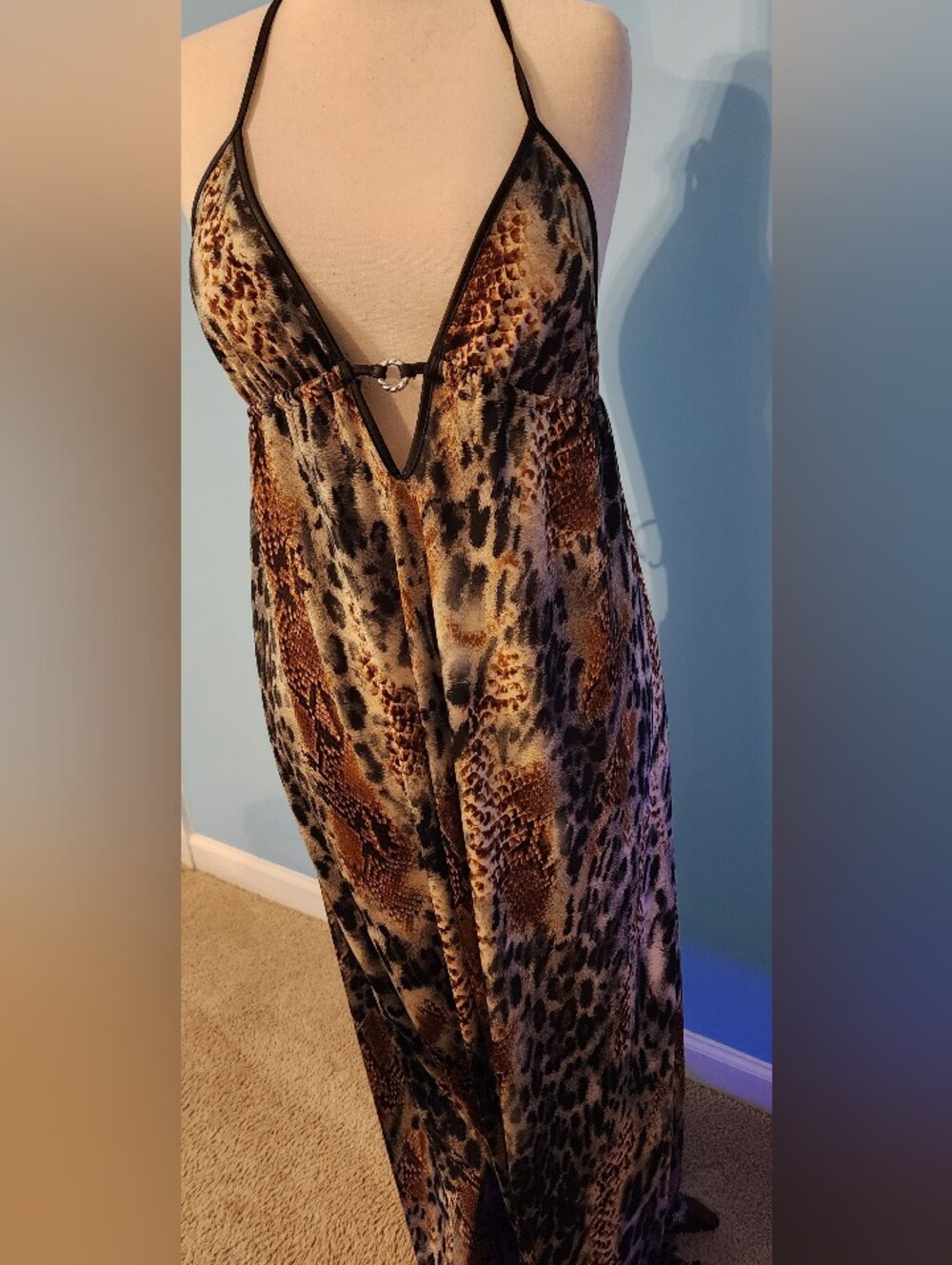 Leopard Print Halter Sleep Gown - Brown/Black, XL